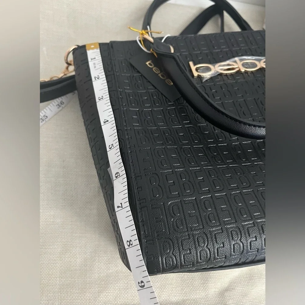 Bebe Celia Embossed Logo Satchel in Black (NWT)